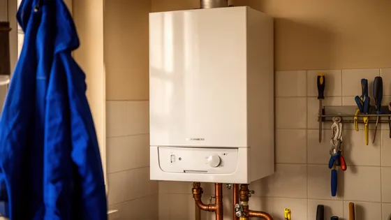 Witte gasgeiser aan de muur van een Vlaamse badkamer